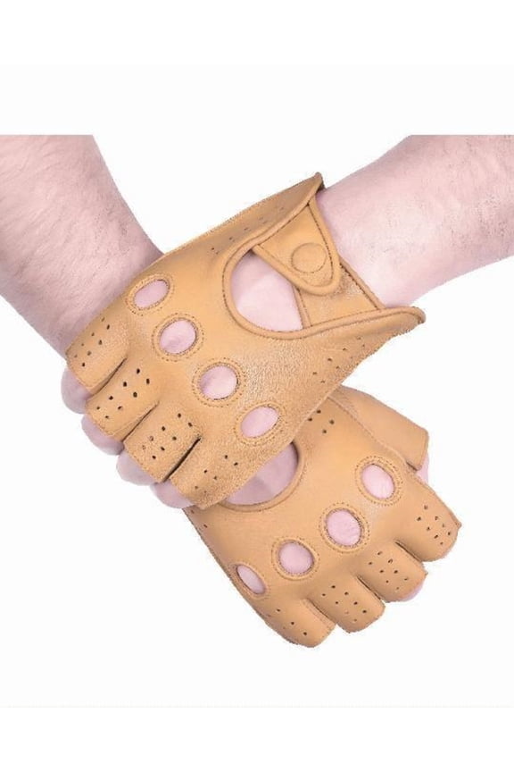 Genuine Leather Half Finger Driving Gloves With Knuckle Holes For Men