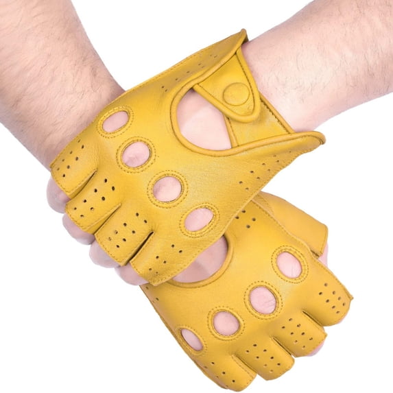 Genuine Leather Half Finger Driving Gloves With Knuckle Holes For Men