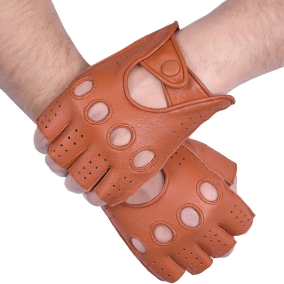 Genuine Leather Half Finger Driving Gloves With Knuckle Holes For Men