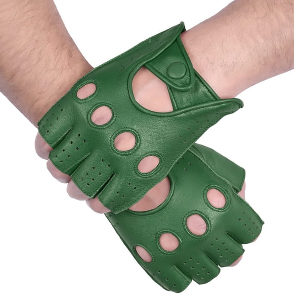 Genuine Leather Half Finger Driving Gloves With Knuckle Holes For Men
