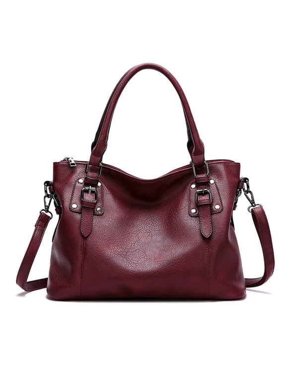 Genuine Leather Handbags Tote Shoulder Bag for Woman Satchel Designer Purse Top Handles Crossbody Bag Large Capacity,Purple red