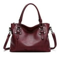 thumbnail image 1 of Pekwouc Genuine Leather Handbags Tote Shoulder Bag for Woman Satchel Designer Purse Top Handles Crossbody Bag Large Capacity,Purple red, 1 of 5