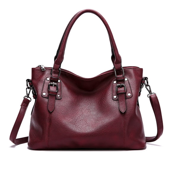 Pekwouc Genuine Leather Handbags Tote Shoulder Bag for Woman Satchel Designer Purse Top Handles Crossbody Bag Large Capacity,Purple red