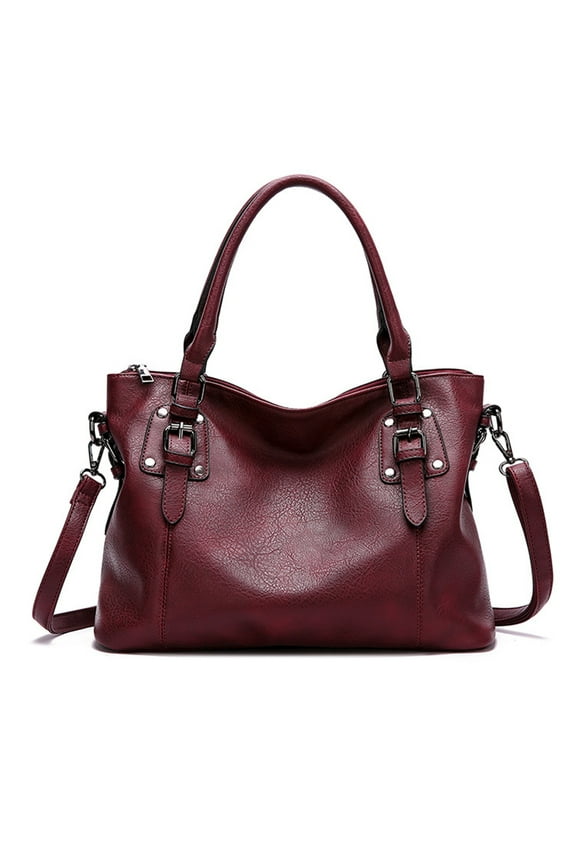 Genuine Leather Handbags Tote Shoulder Bag for Woman Satchel Designer Purse Top Handles Crossbody Bag Large Capacity,Purple red