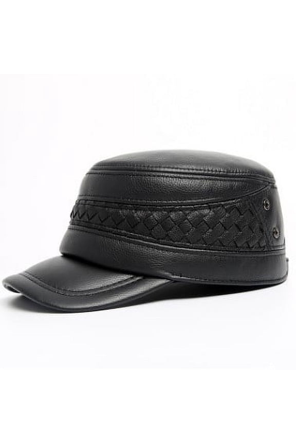 Genuine Leather Hat Autumn Winter Men's Cowhide Mi-litary Hats With Ears Adjustable Size Flat Cap Male Bone Snap-back Cap ,Classic Design