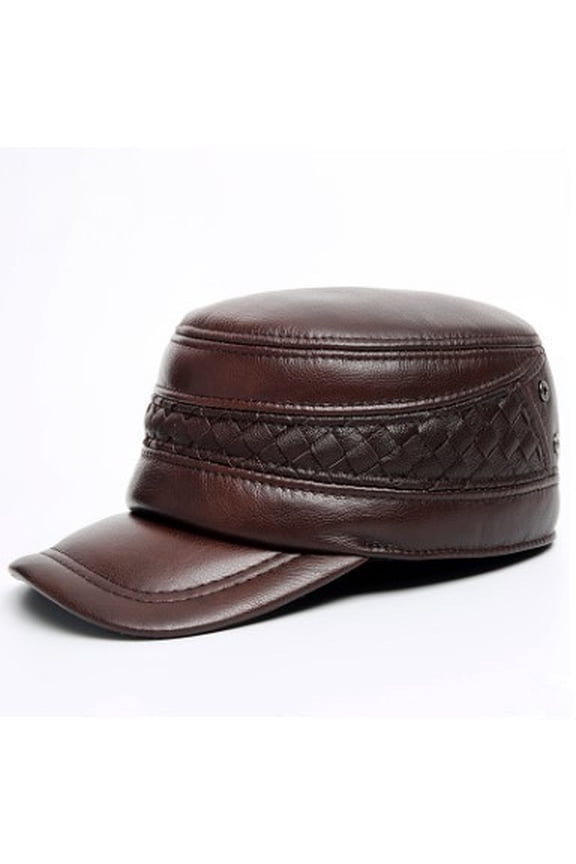 Genuine Leather Hat Autumn Winter Men's Cowhide Mi-litary Hats With Ears Adjustable Size Flat Cap Male Bone Snap-back Cap ,Soft Feel