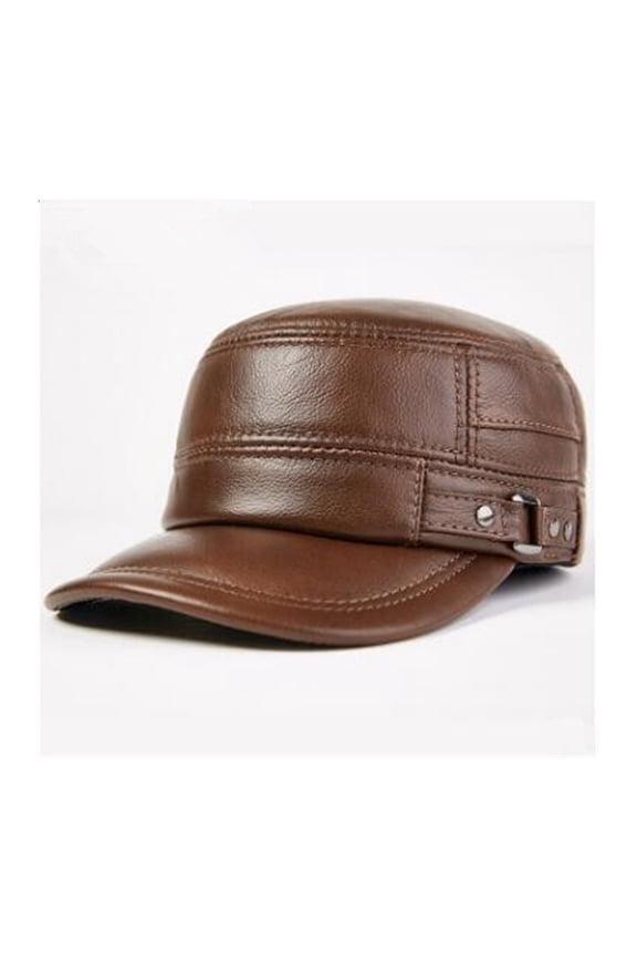 Genuine Leather Hat Men's Army Mili-tary Hats Adjustable Size New Middle-aged Men Cowhide Leather Flat Caps ,Classic Design