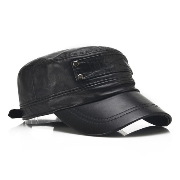 Genuine Leather Hat Men's Flat Caps Army M-ilitary Hats Leather Cap Adjustable Size Men Caps ,Fashion
