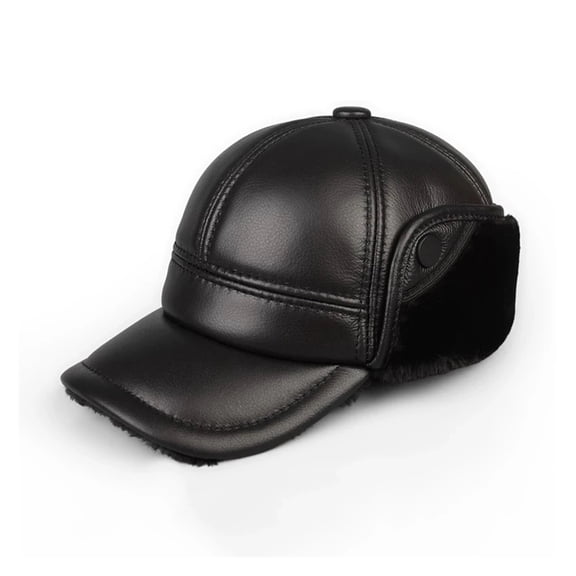Genuine Leather Hats Winter First Layer Cowhide Warm Earmuffs Bomber Caps Plus Velvet Thicken Man Bone Caps Dad Hat ,Durable Quality