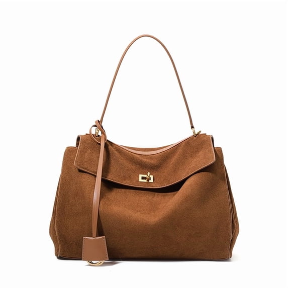 Genuine Leather Hobo Bag, Women's Suede Flap Underarm Shoulder Crossbody Purse