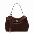 thumbnail image 1 of Genuine Leather Hobo Bag, Women's Suede Flap Underarm Shoulder Crossbody Purse, 1 of 9