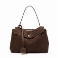 thumbnail image 1 of Genuine Leather Hobo Bag, Women's Suede Flap Underarm Shoulder Crossbody Purse, 1 of 8