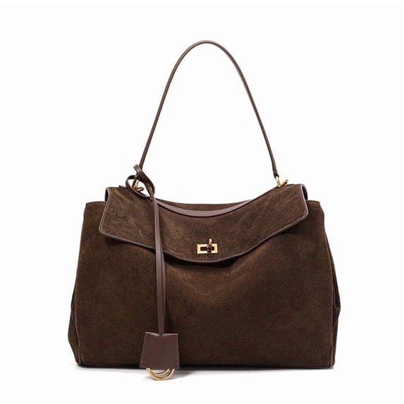 Genuine Leather Hobo Bag, Women's Suede Flap Underarm Shoulder Crossbody Purse