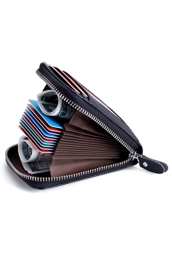 Genuine Leather Holder Zipper Credit Card Wallet RFID Credit Card Wallet with ID Card Window