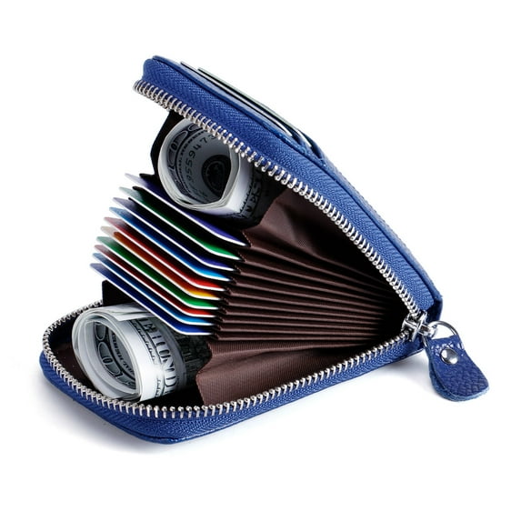 Genuine Leather Holder Zipper Credit Card Wallet RFID Credit Card Wallet with ID Card Window