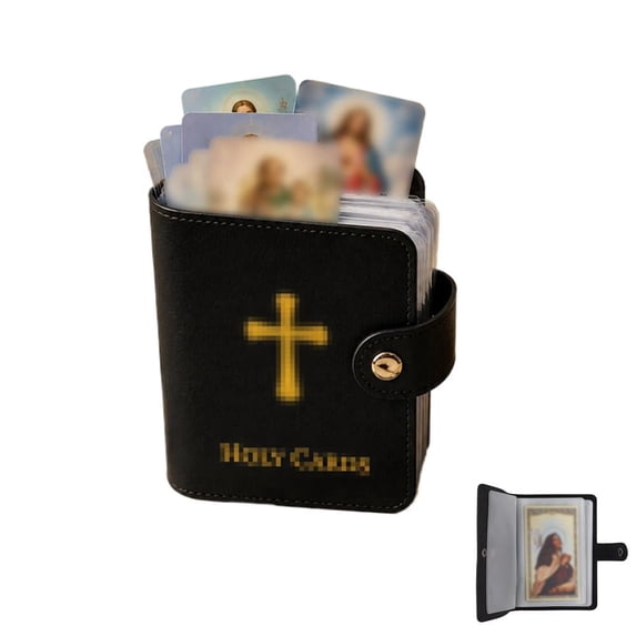 Genuine Leather Holy Card Holder with 54 Cards Religious Card Storage Organizer Wallet Case