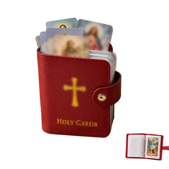 Genuine Leather Holy Card Holder with 54 Cards Religious Card Storage Organizer Wallet Case