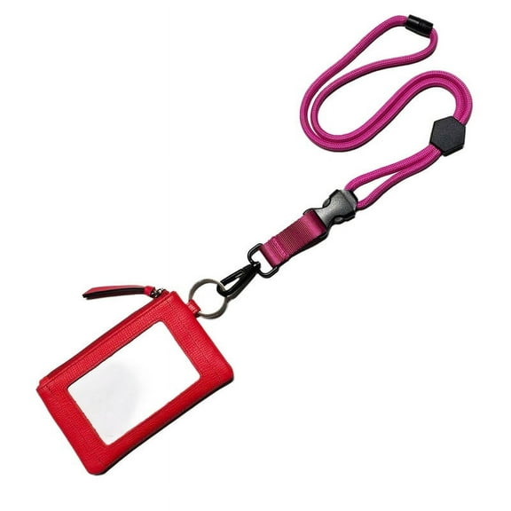 Genuine Leather ID Case with Key Ring, Saffiano Leather Coin Purse, Front Pokcet ID Badge Card Holder, Minimalist Skim Wallet, RFID Blocking - ID CASE & Lanyard