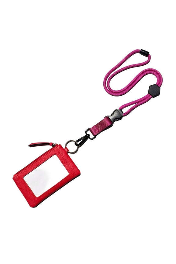 Genuine Leather ID Case with Key Ring, Saffiano Leather Coin Purse, Front Pokcet ID Badge Card Holder, Minimalist Skim Wallet, RFID Blocking - ID CASE & Lanyard