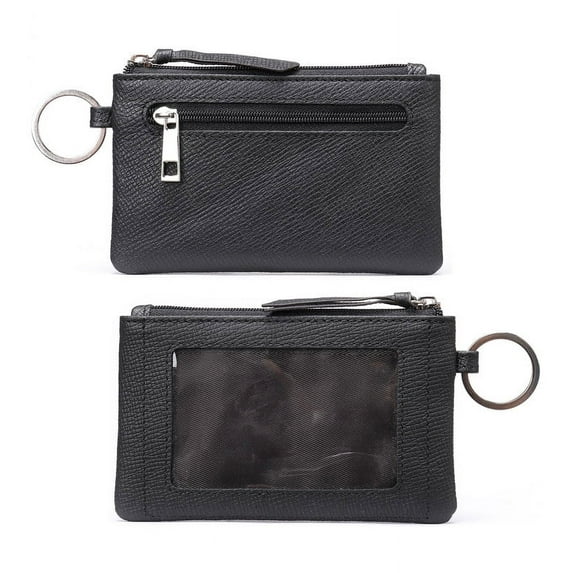 Genuine Leather ID Case with Key Ring, Saffiano Leather Coin Purse, Front Pokcet ID Badge Card Holder, Minimalist Skim Wallet, RFID Blocking - ID CASE ONLY