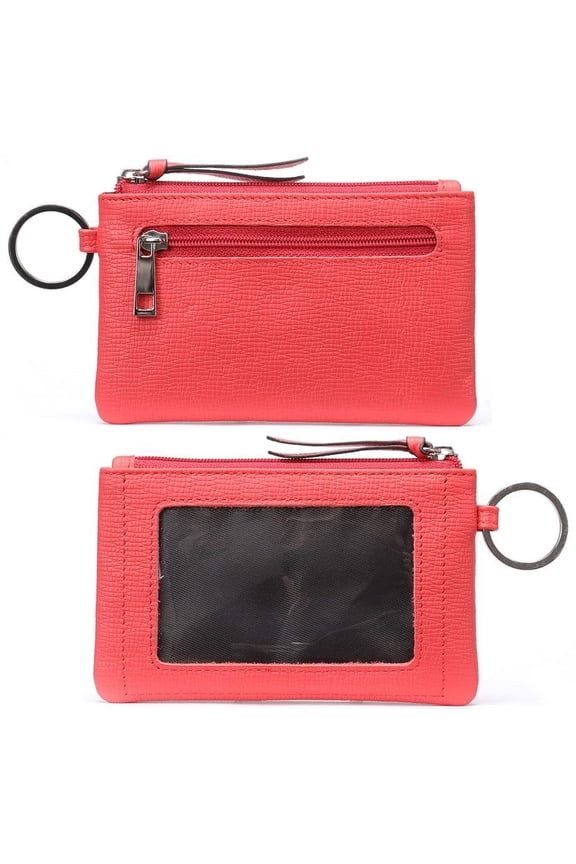 Genuine Leather ID Case with Key Ring, Saffiano Leather Coin Purse, Front Pokcet ID Badge Card Holder, Minimalist Skim Wallet, RFID Blocking - ID CASE ONLY