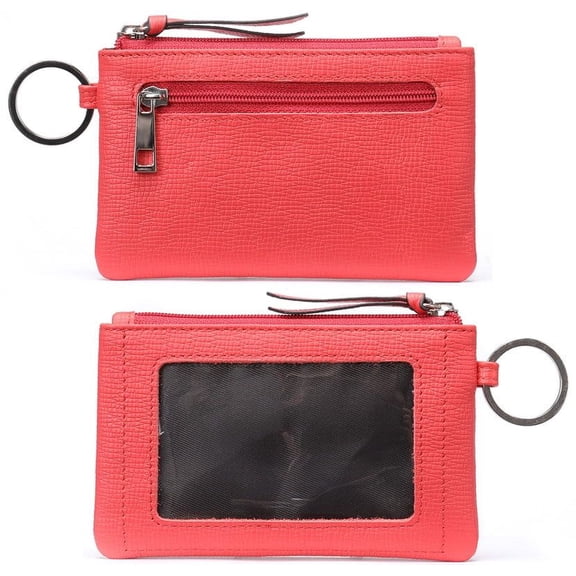 Genuine Leather ID Case with Key Ring, Saffiano Leather Coin Purse, Front Pokcet ID Badge Card Holder, Minimalist Skim Wallet, RFID Blocking - ID CASE ONLY