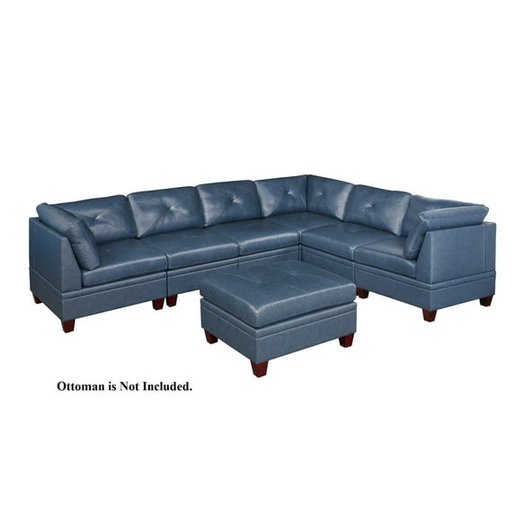 Genuine Leather Ink Blue Tufted 6pc Sectional Set 3x Corner Wedge 3x Armless Chair Living Room Furniture Sofa Couch