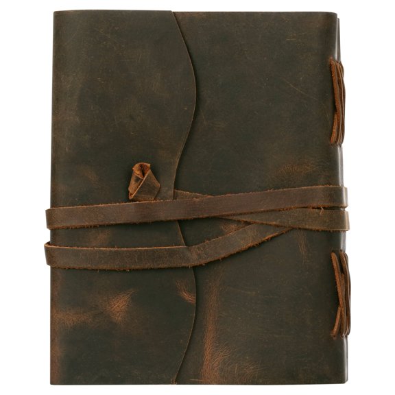 Genuine Leather Journal Notebook, Unlined 120 Pages, Handmade Leather Bound Daily Sketch Note Pad (8" x 6")
