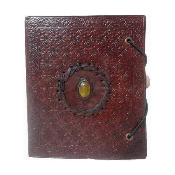 Genuine Leather Journal with Gemstone Inlay – Handcrafted Embossed Notebook for Writing, Sketching & Gifting