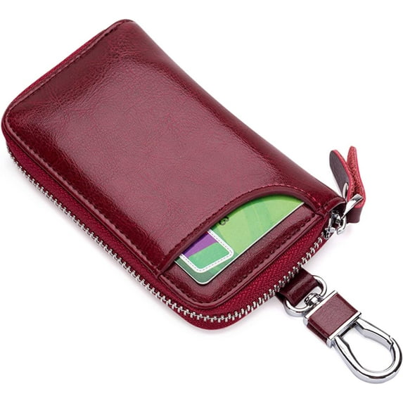Genuine Leather Key Case Car Key Bag Key Pouch Portable Card Holder Keychain Wallet with 6 Hook for Men Women Coffee-colour