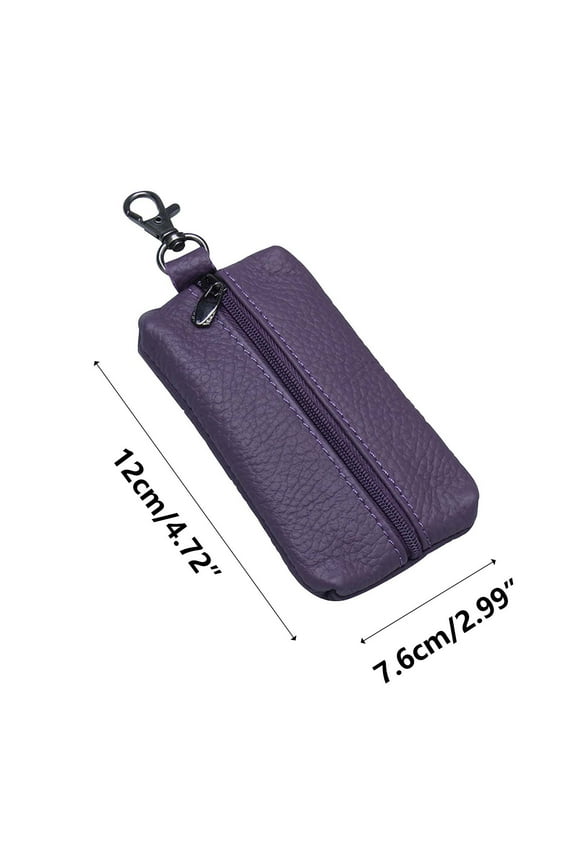 Genuine Leather Key Case Wallet, Zipper Secure Key Pouch, Metal Hook Keychain Bag, Multi Slot Key Organizer, Portable Compact Key Bag, Anti Scratch Key Storage Carry Bag