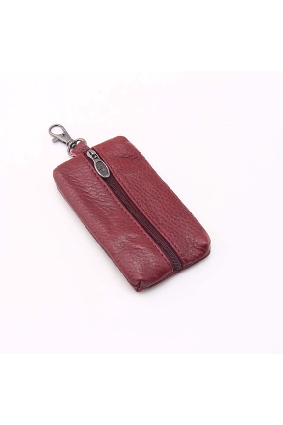 Genuine Leather Key Case Wallet, Zipper Secure Key Pouch, Metal Hook Keychain Bag, Multi Slot Key Organizer, Portable Compact Key Bag, Anti Scratch Key Storage Carry Bag