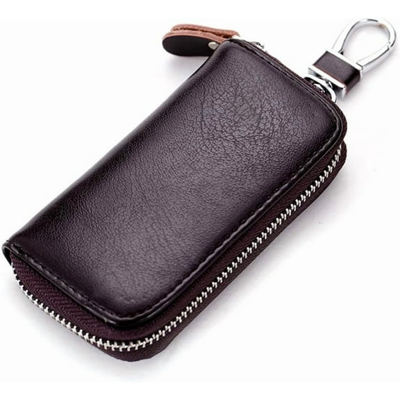 Genuine Leather Key Holder Bag with 2 Card Slot & 6 Hooks & 1 Access Card,Key Case Car Key Holder Wallet for Men Women