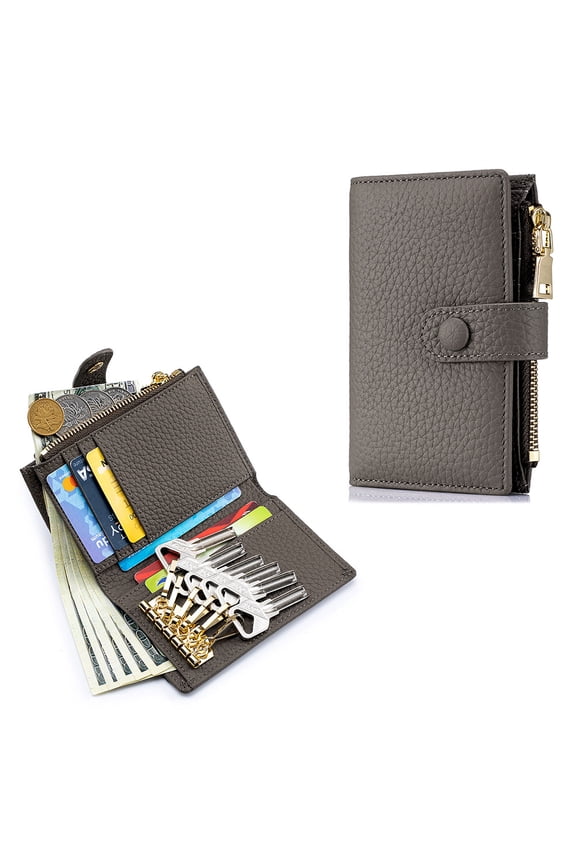 Genuine Leather Key Wallet with Card Slots, BI-Fold Credit Card Wallet, Compact Multi-Function Key Holder for Men and Women (8.5×2×12 cm / 3.35×0.79×4.72 inches, 0.1 lbs)