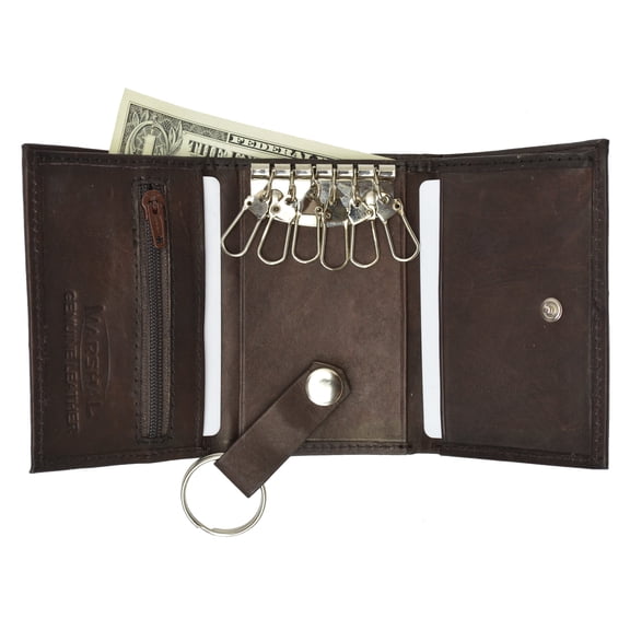Genuine Leather Keychain Key Holder Ring with 6 Hooks Snap Closure