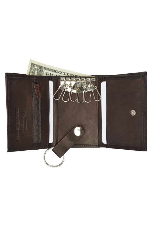 Genuine Leather Keychain Key Holder Ring with 6 Hooks Snap Closure