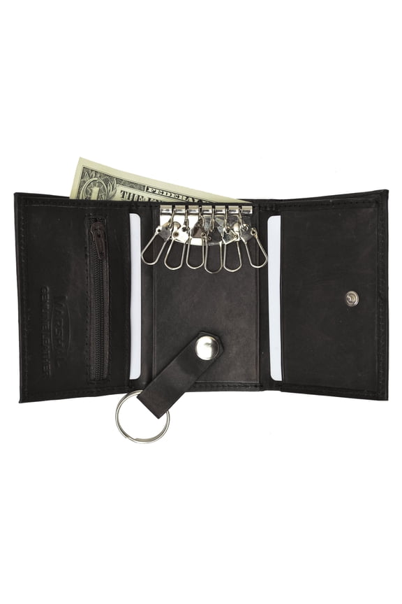 Genuine Leather Keychain Key Holder Ring with 6 Hooks Snap Closure