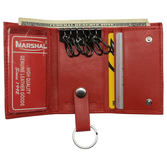 Genuine Leather Keychain Key Holder Ring with 6 Hooks Snap Closure