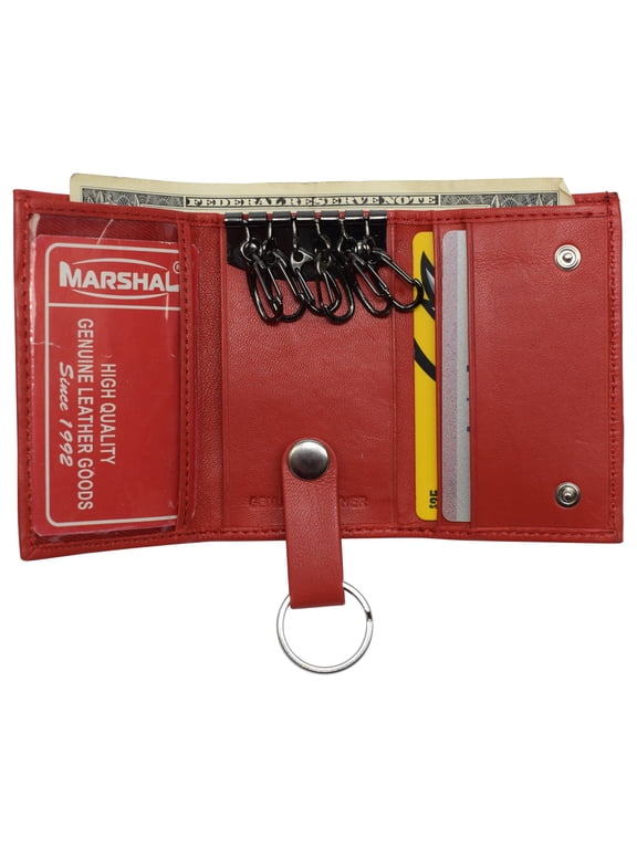 Genuine Leather Keychain Key Holder Ring with 6 Hooks Snap Closure
