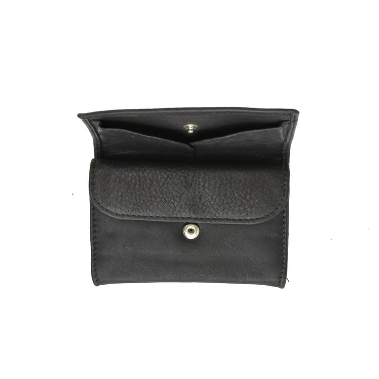 Genuine Leather Ladies Black Change Coin Purse with Snap Closure