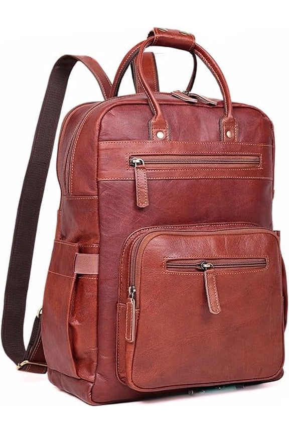 Genuine Leather Laptop Backpack for Men & Women, 16 Inch Vintage Brown Leather Backpack, Professional Work Computer Bag, Travel Rucksack for Office, Business & College