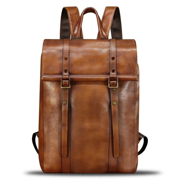 Genuine Leather Large Backpack Purse Men Retro Rucksack Knapsack Travel Notebook