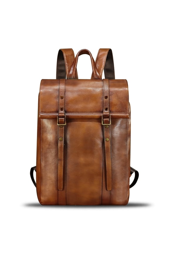 Genuine Leather Large Backpack Purse Men Retro Rucksack Knapsack Travel Notebook