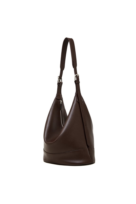 Genuine Leather Large-Capacity Bucket Bag for Women, Versatile Crossbody and Shoulder Bag with Zipper Closure and Multiple Pockets, Urban Minimalist Style Everyday Commuter Tote