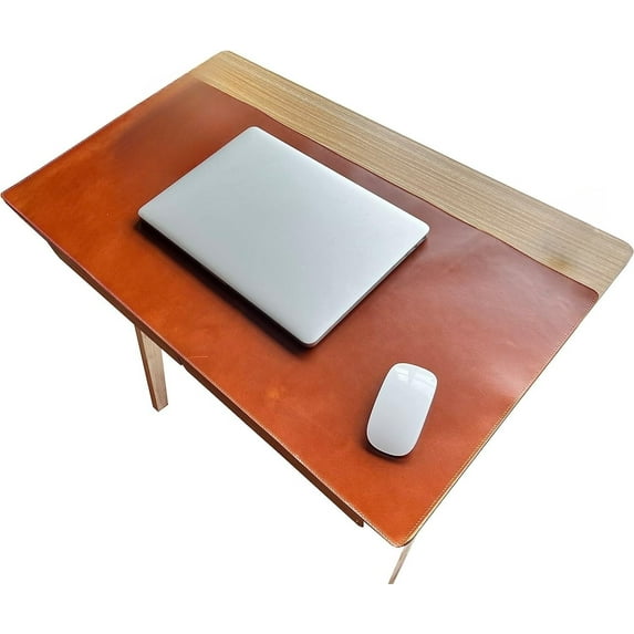 Genuine Leather Large Desk Pad Protector, 32'' x 16'' Office Desk Mat, Mouse Pad, Non-Slip Leather Desk Blotter, Laptop Desk Pad, Waterproof Desk Writing Pad for Office and Home -Yellow Brown