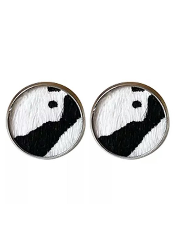 Genuine Leather Leopard Button Studs Earrings Disc Round Dainty Studs Jewelry