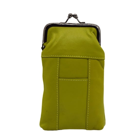 Genuine Leather Light Green Cigarette Case Holder Slim Pack Regular or 100's & Lighter Pocket with Metal Twist Clasp Light Green