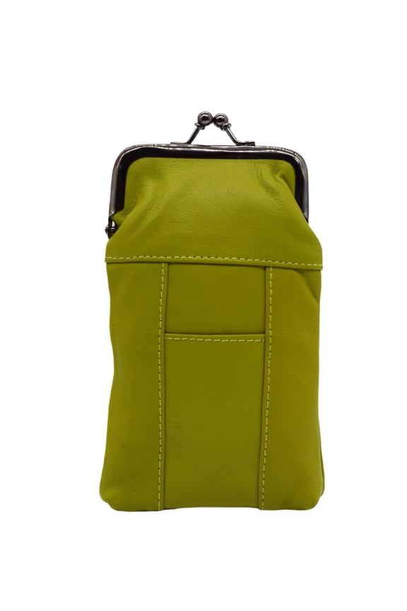 Genuine Leather Light Green Cigarette Case Holder Slim Pack Regular or 100's & Lighter Pocket with Metal Twist Clasp Light Green