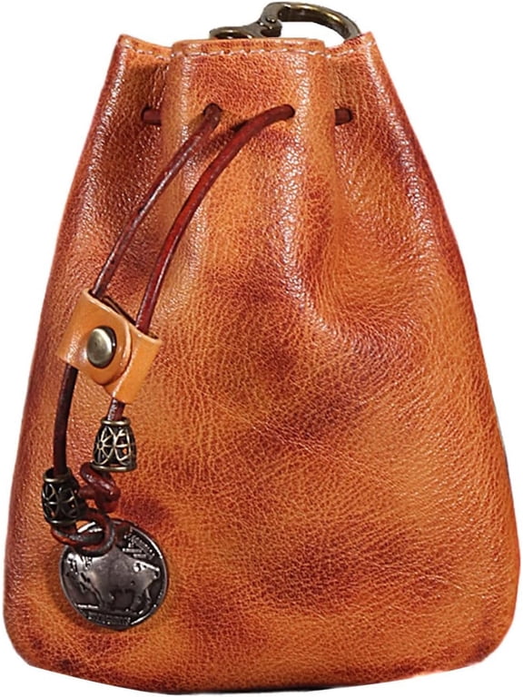 Genuine Leather Medieval Coin Purse Waist Bag, Coin Organizer, Change Holder, Small Leather Drawstring Pouch for Men & Women (Dark brown)