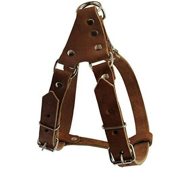 Genuine Leather Medium 18.5"-22" Chest 3/4-inch Wide Adjustable Dog Step-in Harness Brown